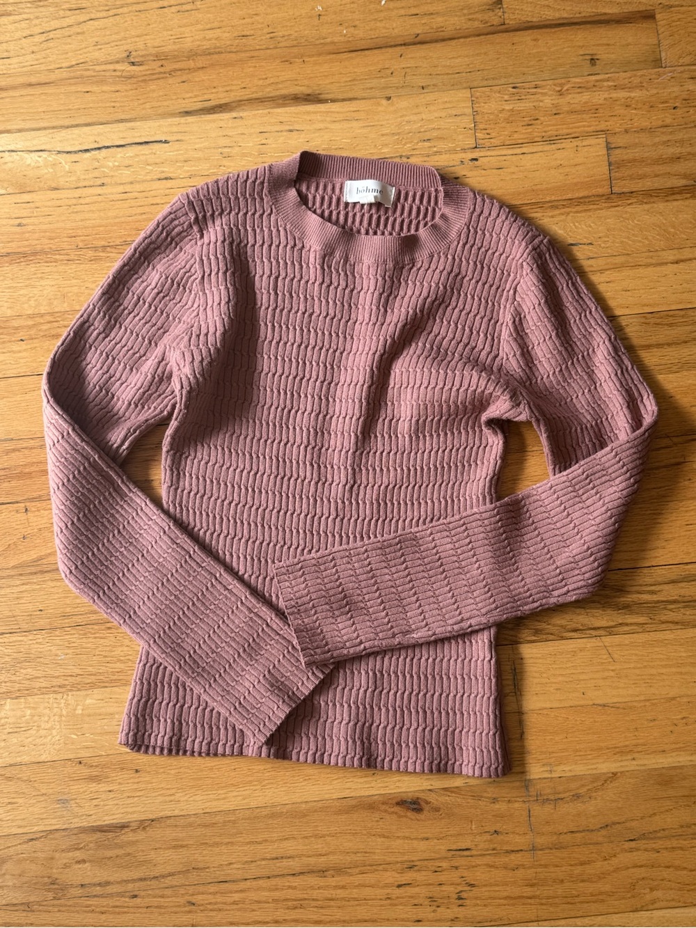 bohme Textured Crewneck Sweater in Dusty Mauve